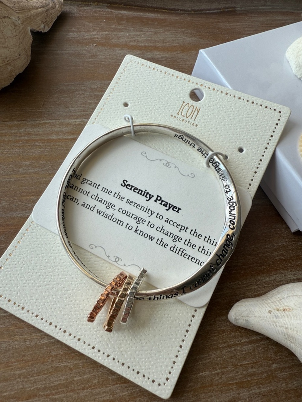 Serenity Prayer Silver and Rose Gold Inspirational Bangle Bracelet - Picture 3 of 7